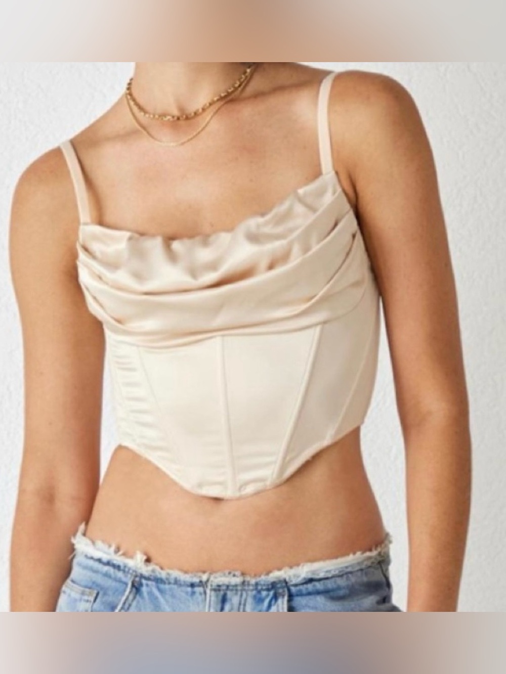 Urban Outfitters Lexi Satin Beige Corset Top